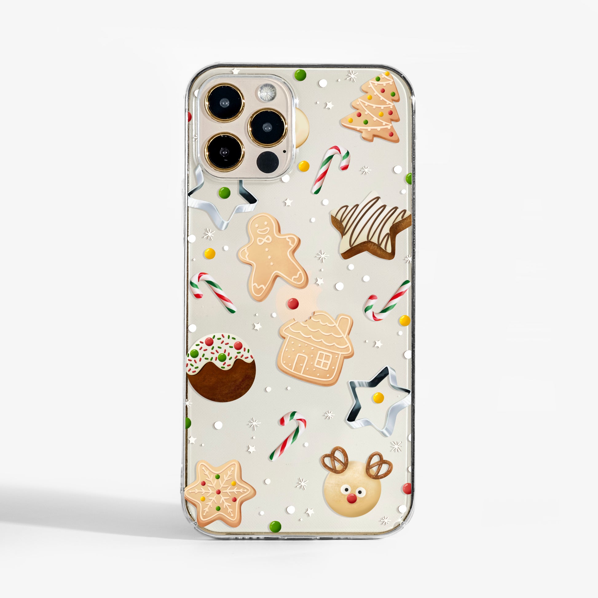 Christmas Cookies- Clear phone case with cute holiday cookie artwork; a durable, and cute phone case for holiday vibes and protection.