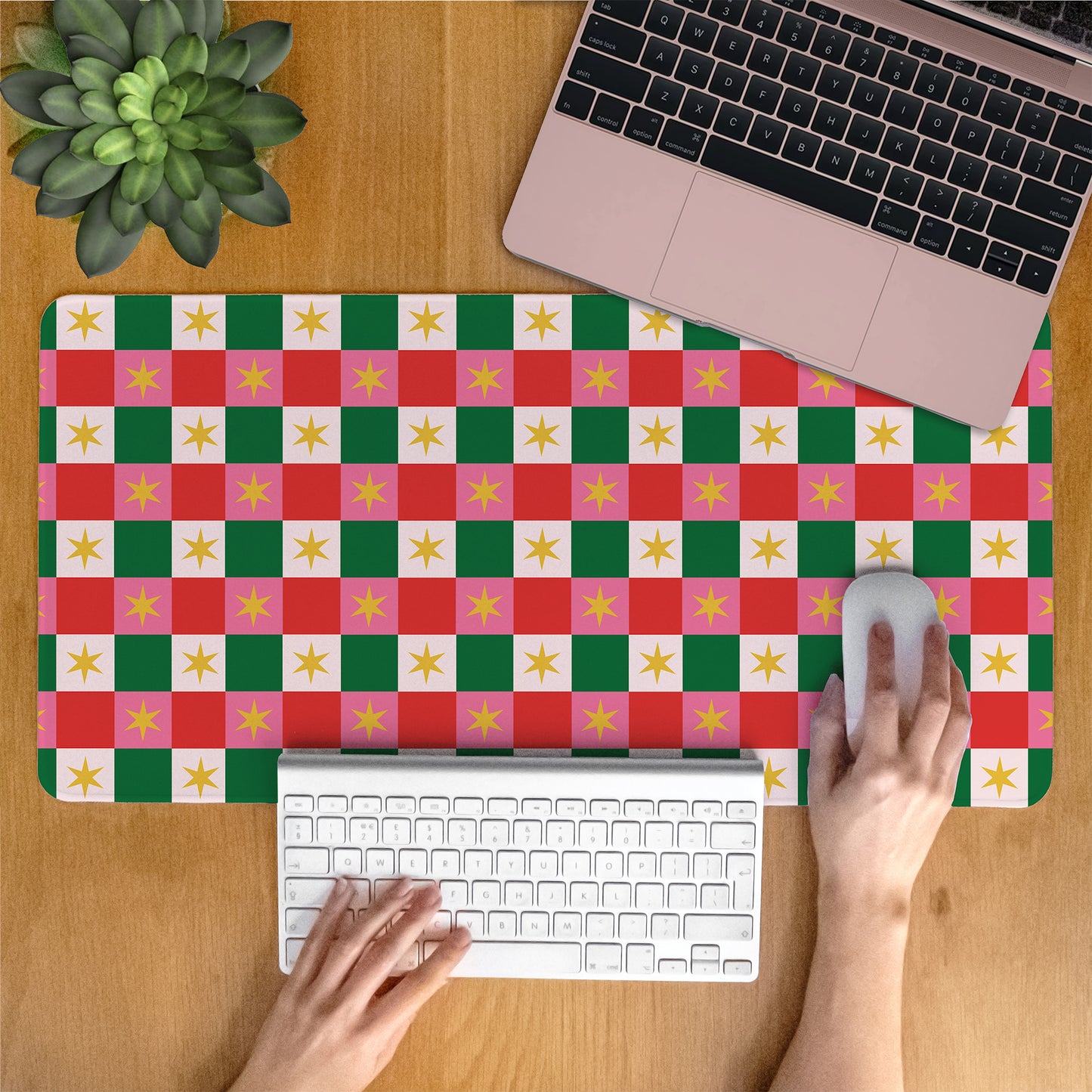 Christmas Plaid Desk Mat featuring classic checkered design with a festive twist