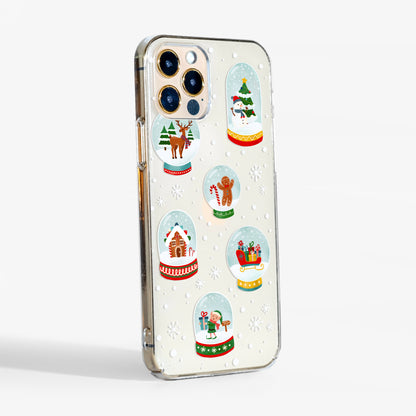 Side profile of Christmas Snow Globes phone case showing crystal-clear edges and slim fit.
