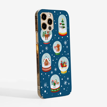 Side view of Christmas Snow Globes phone case highlighting sleek clear sides and Matte print finish.
