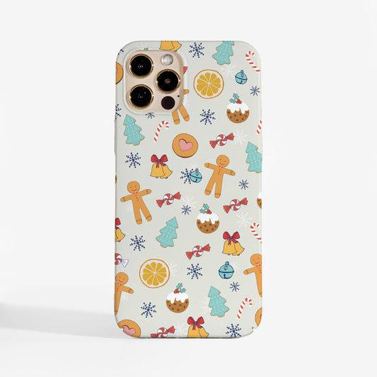 Christmas Treat phone case with cute festive illustrations; Pretty, durable protective phone case perfect for holiday gifting
