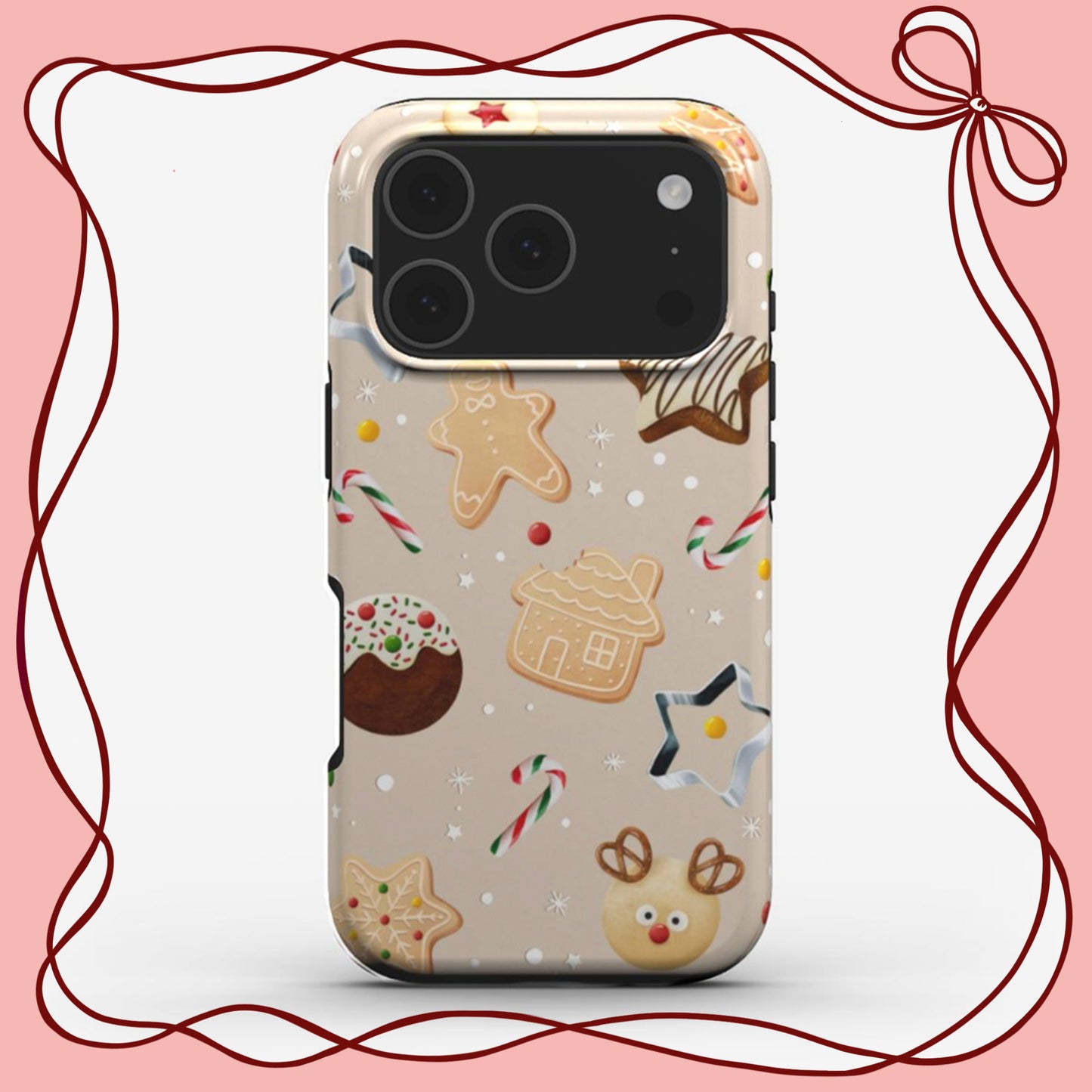Christmas Cookies phone case with cute festive cookie artwork and glossy finish. A Christmas phone case that is perfect for teh festive season