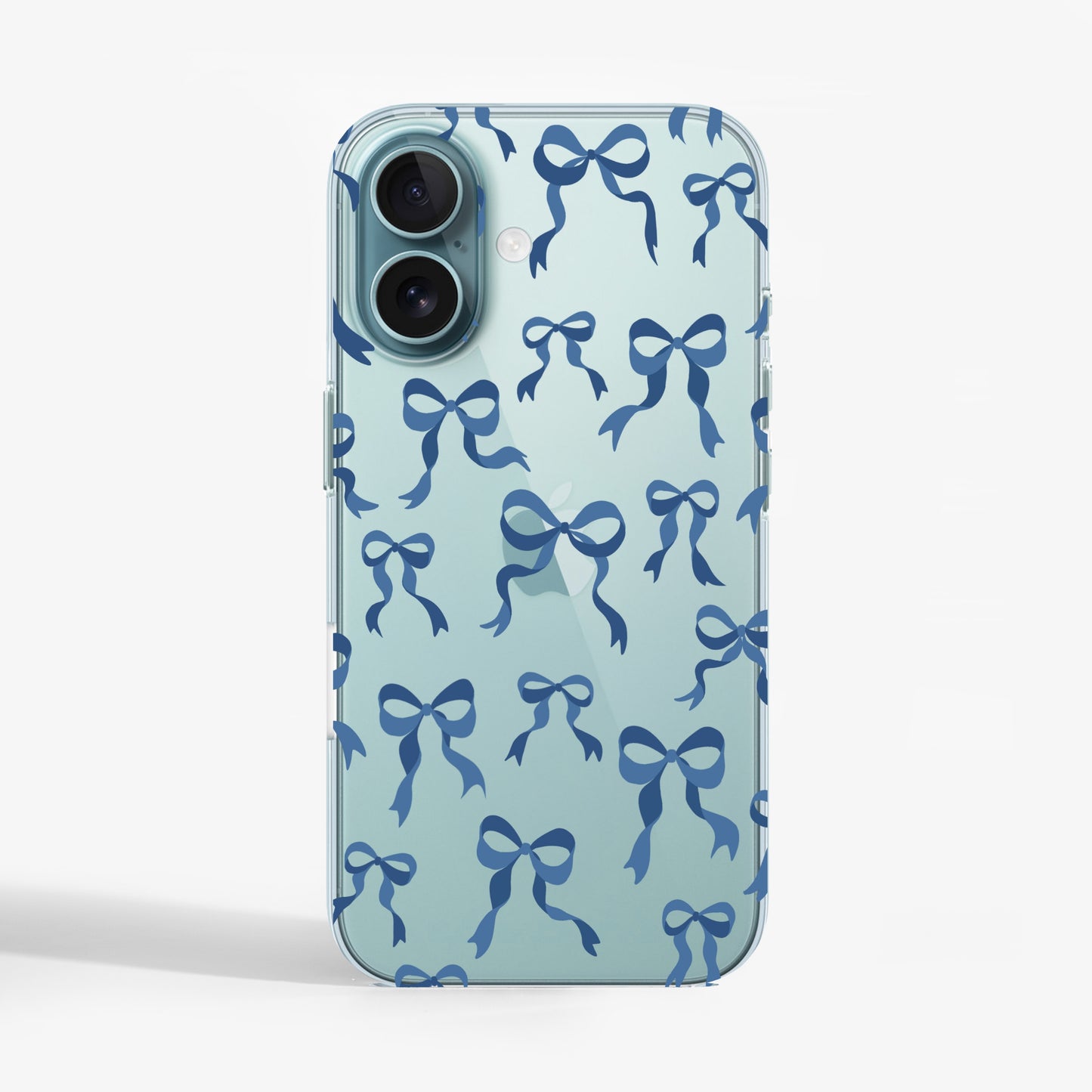 Clear phone case with fun blue bow design — stylish and protective phone cover for iPhone
