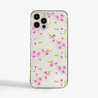 Clear Cherry Blossoms Phone Case for iPhone, Samsung, and Google Pixel.