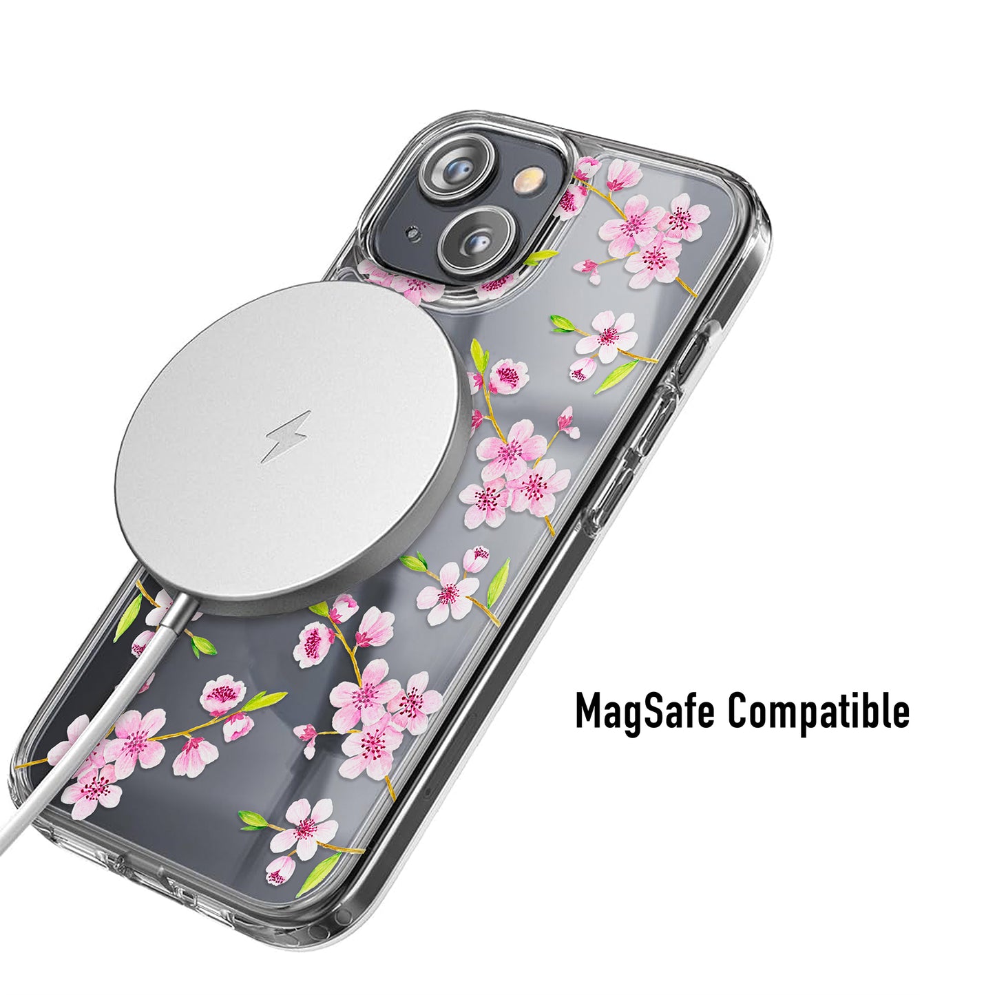 clear Phone case with floral design and MagSafe compatibility 