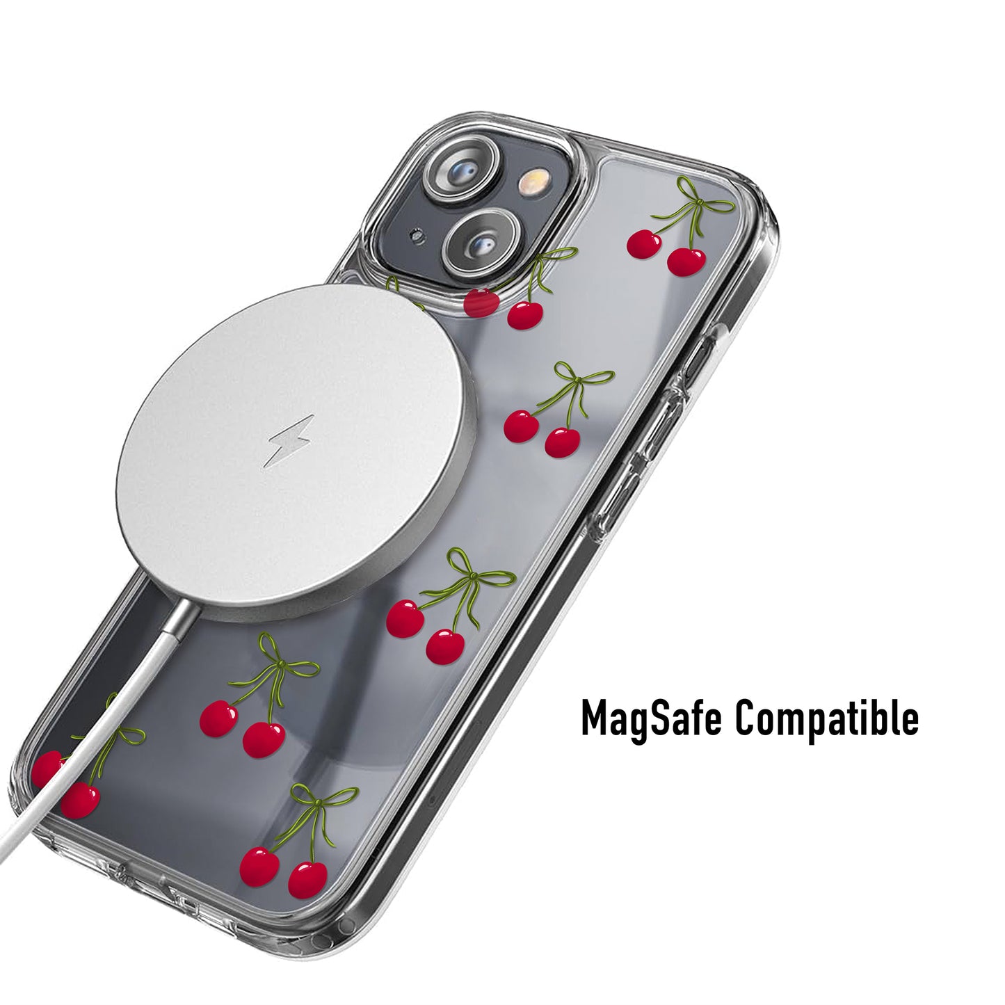 Clear Cherry Bow Phone Case with MagSafe compatibility