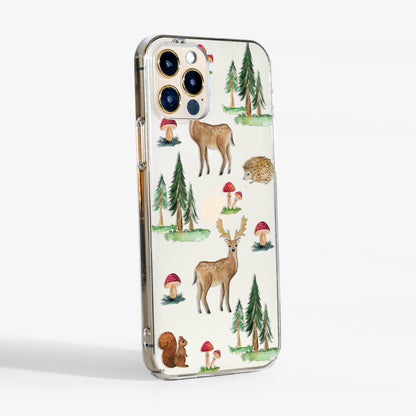 Side view of the deer phone case showing transparent sides and slim fit design.