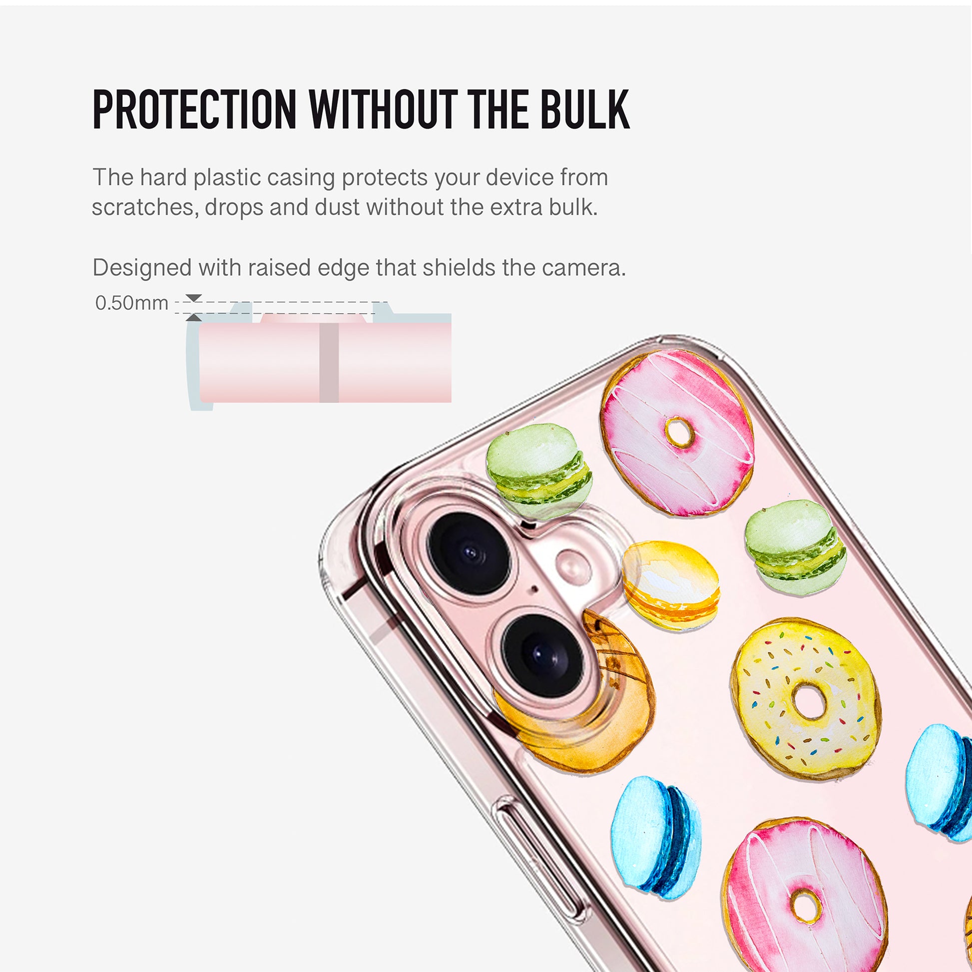 Clear Dessert Phone Case showing raised camera edges for extra lens protection