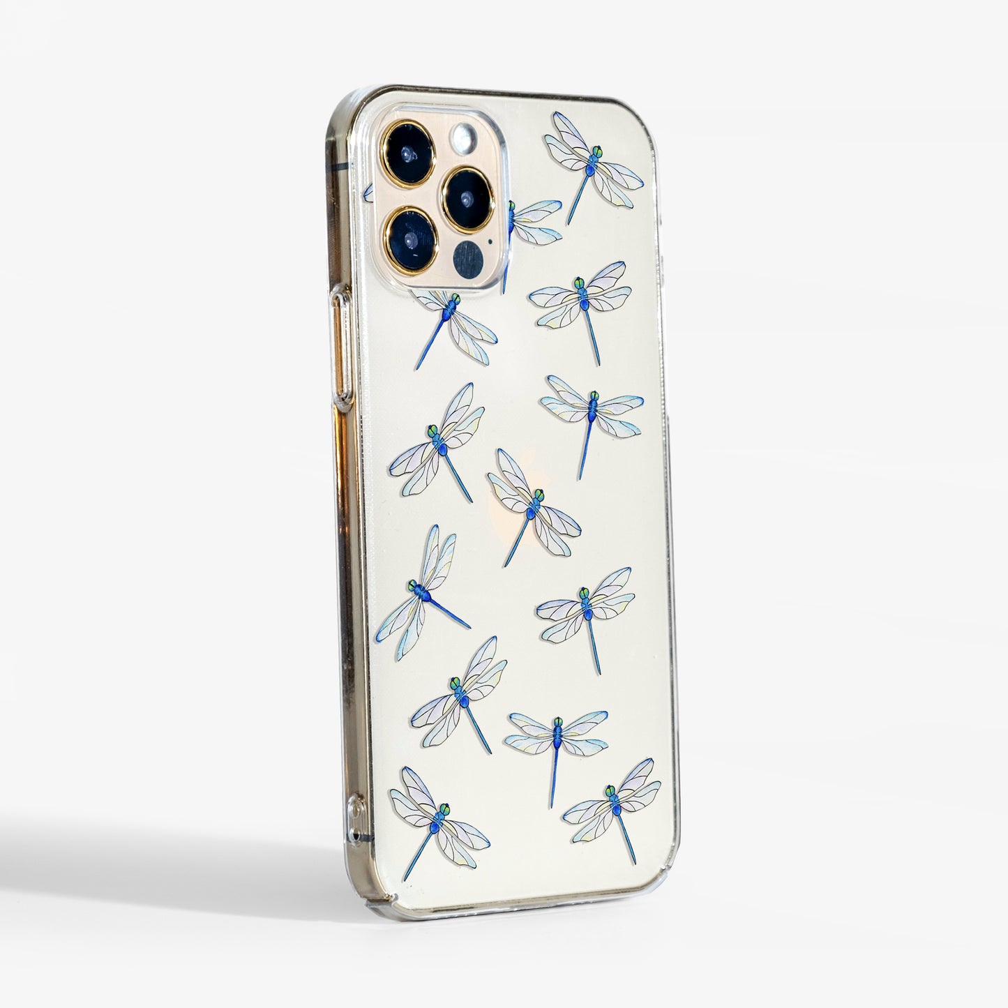 Clear Dragonfly Phone Case showing transparent sides and slim profile.