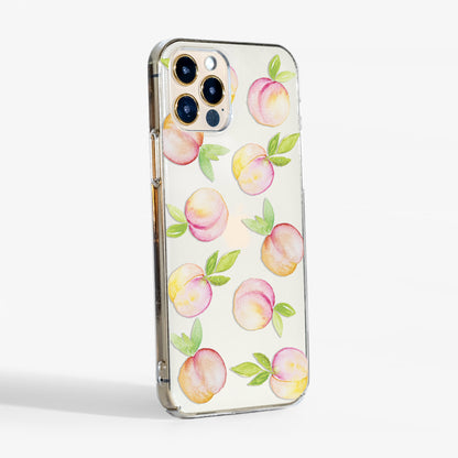 clear peach phone case showing  transparent sides and slim protective shell.