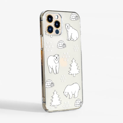 Clear polar bear phone case with transparent sides and slim, sturdy profile.