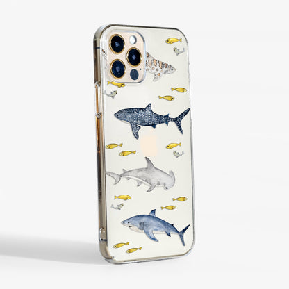 Slim clear sharks phone case showing transparent edges and lightweight design