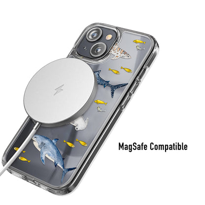 Clear sharks phone case MagSafe compatible for easy wireless charging
