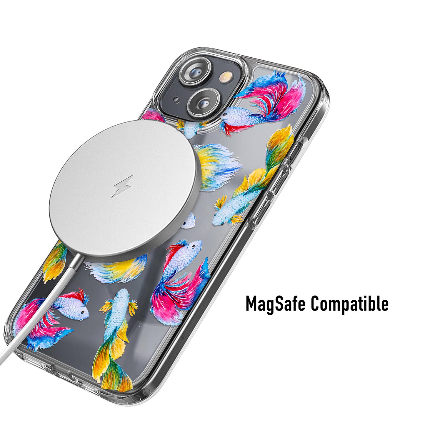 Clear betta fish phone case MagSafe compatible for easy wireless charging