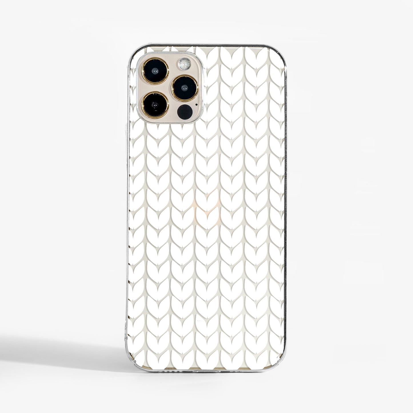 Clear knit pattern phone case with cozy winter design