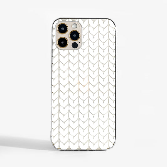 Clear knit pattern phone case with cozy winter design