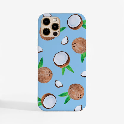 Coconut phone case with tropical design; Fun, protective phone case that brings summer vibes year-round.