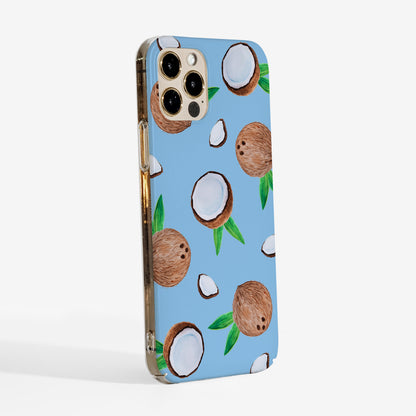 Side view of Coconut phone case showing smooth matte print finish and clear sides