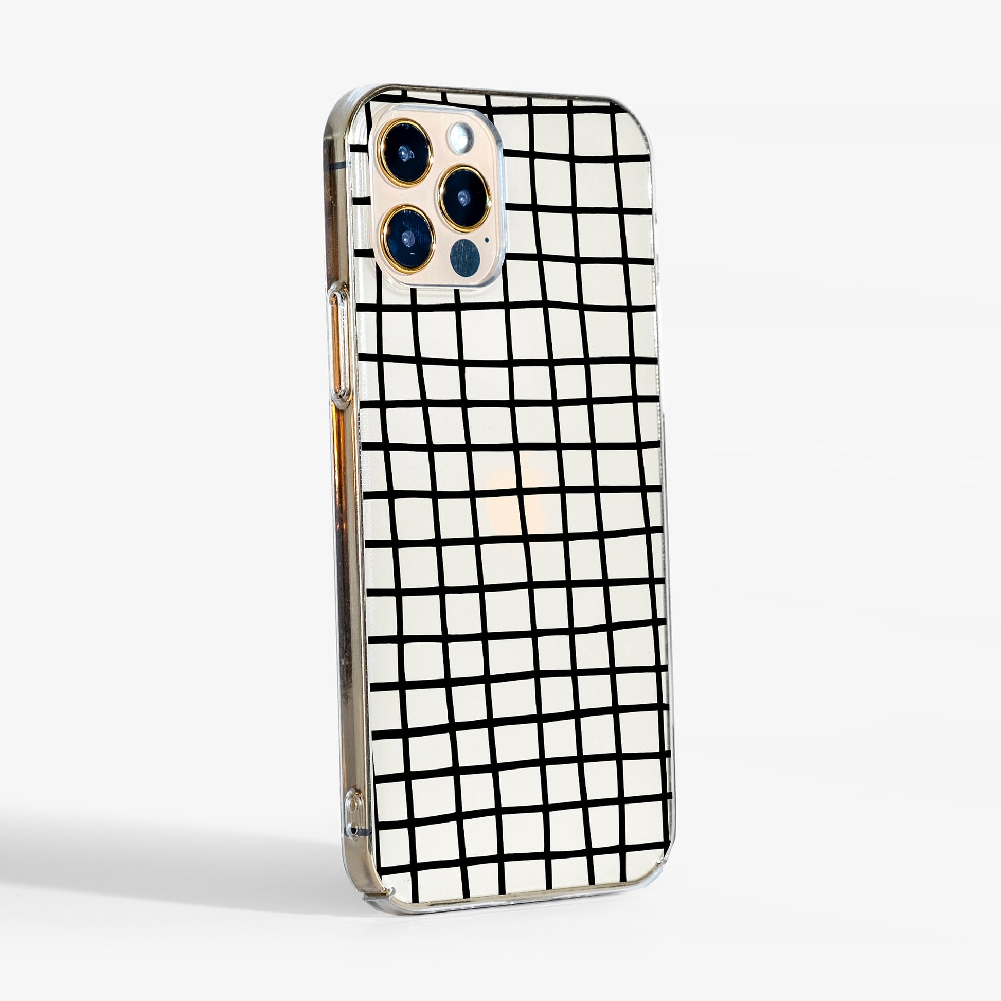 Side angle of Cross Stripes clear phone case showing transparent sides and lightweight protection.