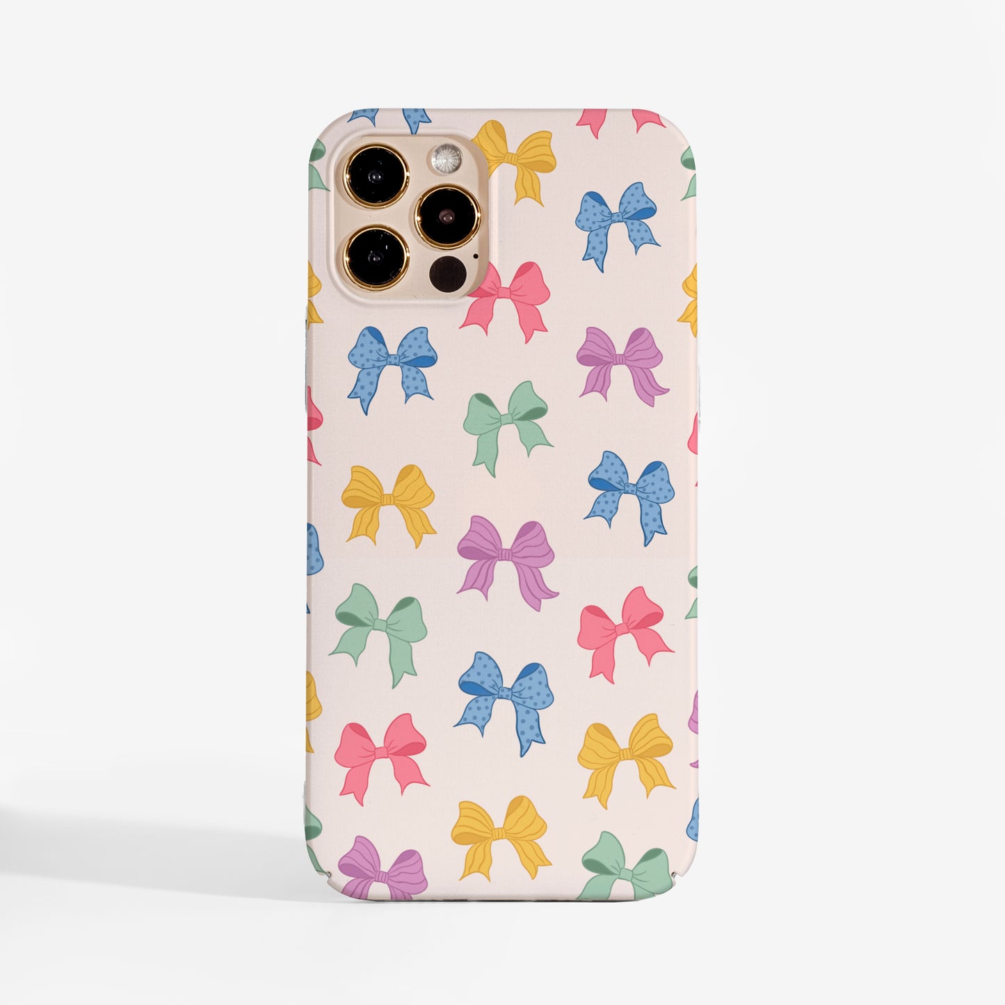 Cute Bow phone case with colourful bow pattern; a designer phone case for women who love playful, stylish tech accessories.