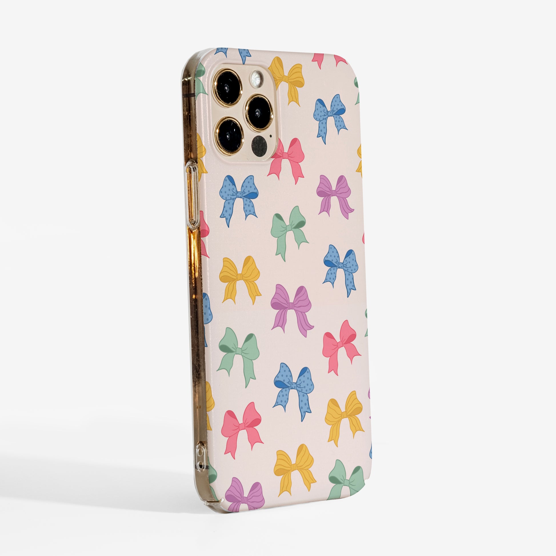 Side profile of Cute Bow phone case showing clear sides and slim silhouette.
