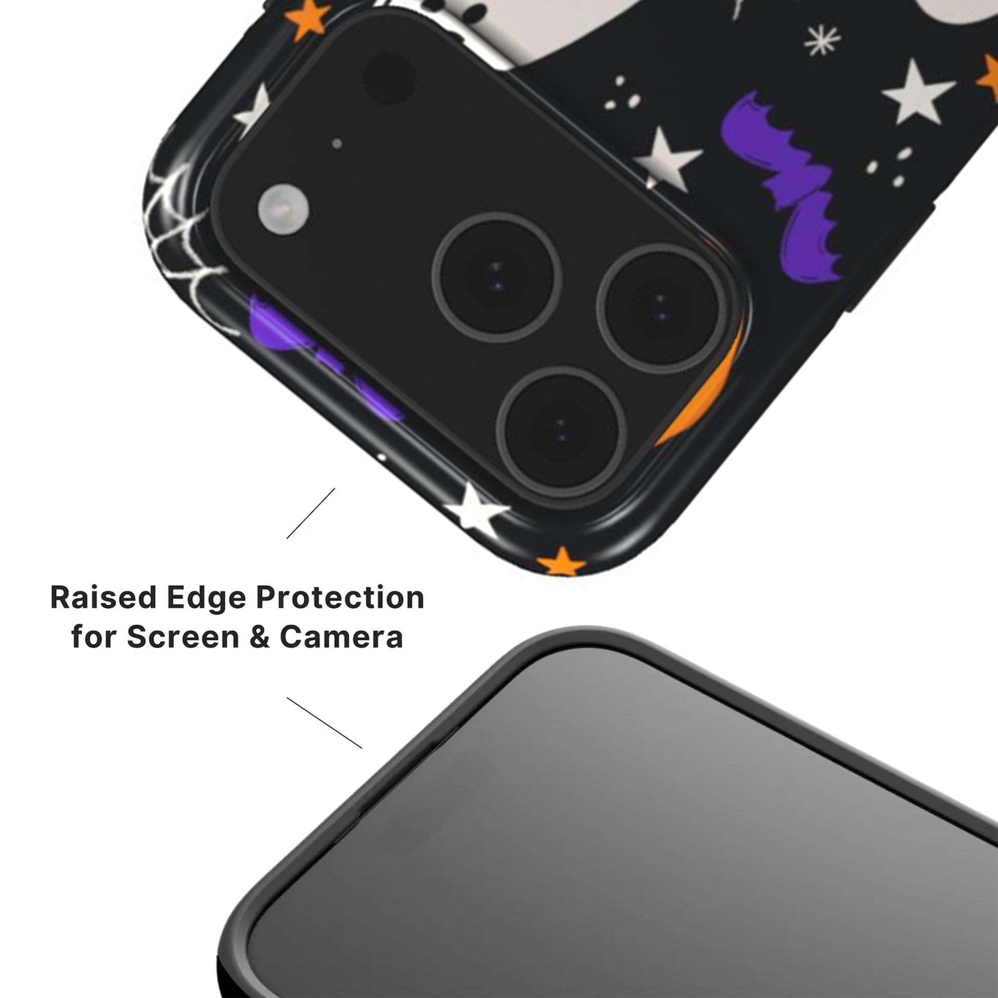 Cute Ghosts Tough Phone Case  showing raised camera and screen edges with black rim 