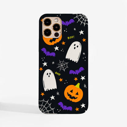 Front view of Cute Halloween Ghost Phone Case with colourful design