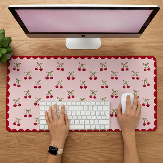 Cute cherry desk mat for a cosy and aesthetic desk setup
