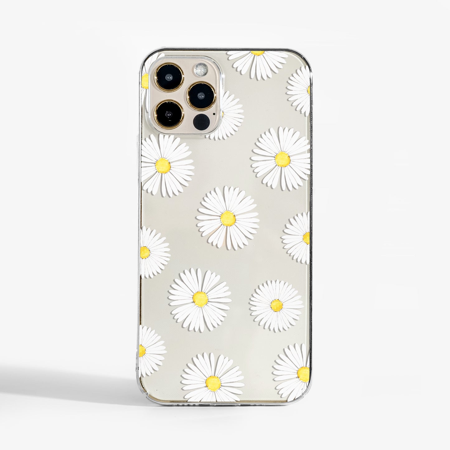 Clear Daisy Flowers phone case with pretty floral artwork; a feminine, stylish clear phone case that’s slim yet protective.