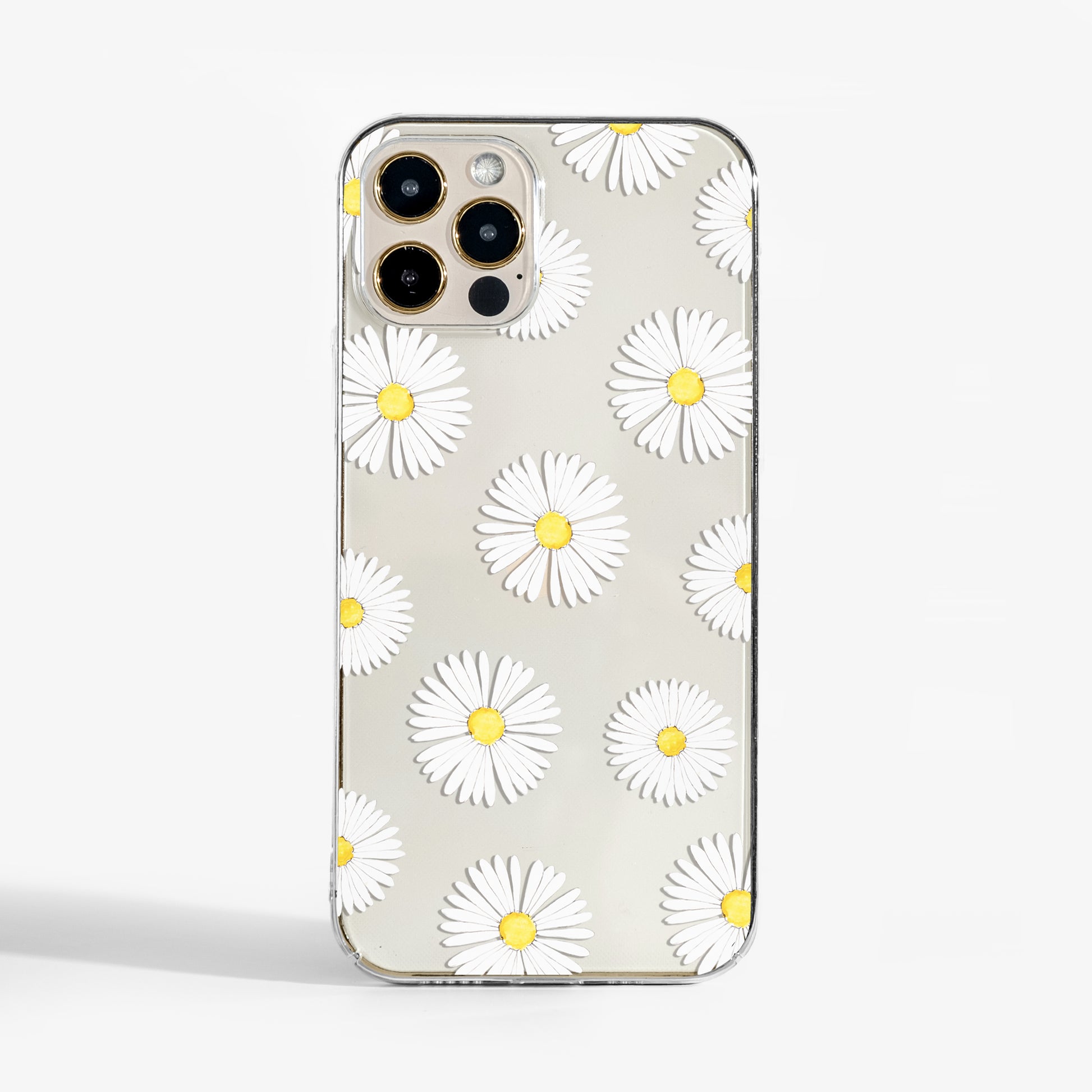 Clear Daisy Flowers phone case with pretty floral artwork; a feminine, stylish clear phone case that’s slim yet protective.
