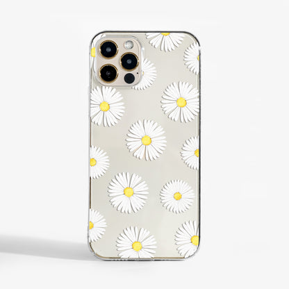 Clear Daisy Flowers phone case with pretty floral artwork; a feminine, stylish clear phone case that’s slim yet protective.