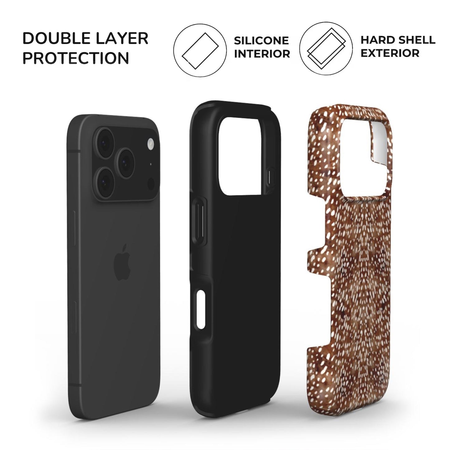 Deer Print Tough Phone Case built with dual layer protection - soft TPU interior and Hard glossy shell