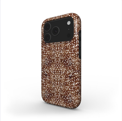 Side view of the Deer print tough phone case, showing glossy finish and full wrap around print.