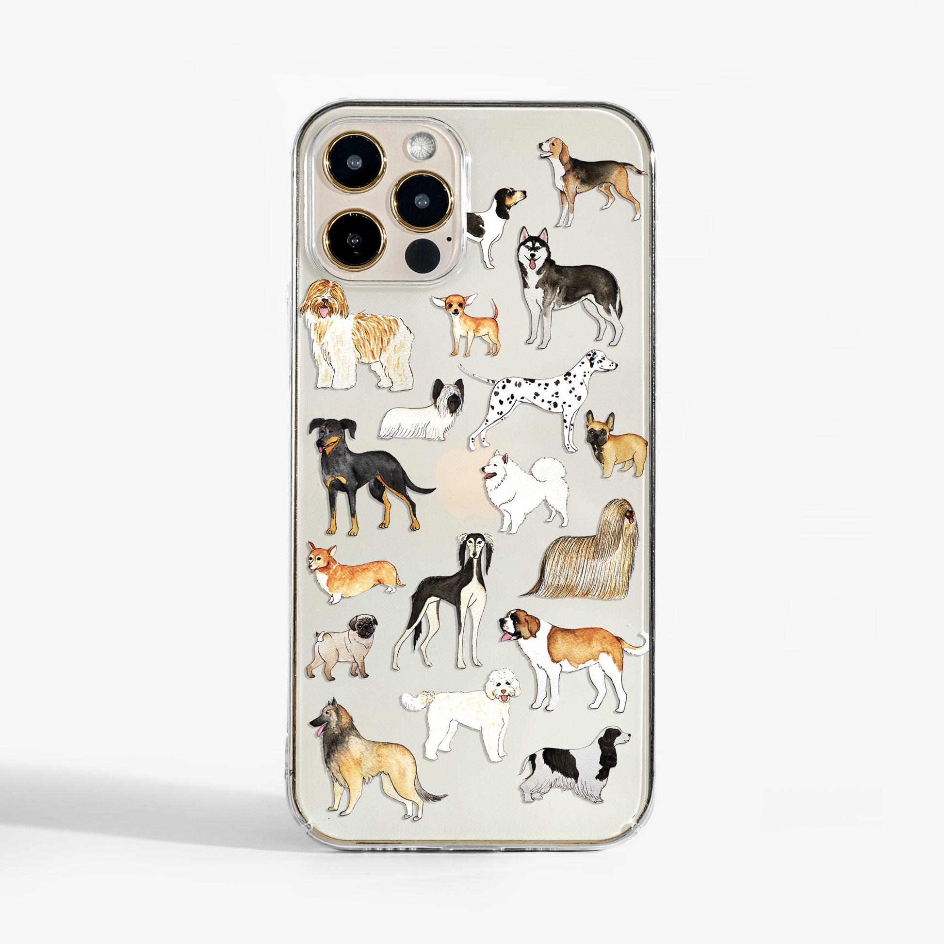 Clear Dogs phone case featuring cute illustrated pups; a fun, designer clear phone case with slim durable protection.