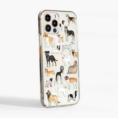 Side view of Dogs clear phone case showing transparent sides and sturdy grip.