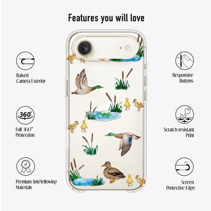 Clear phone case with UV printed duck design and anti-yellow material