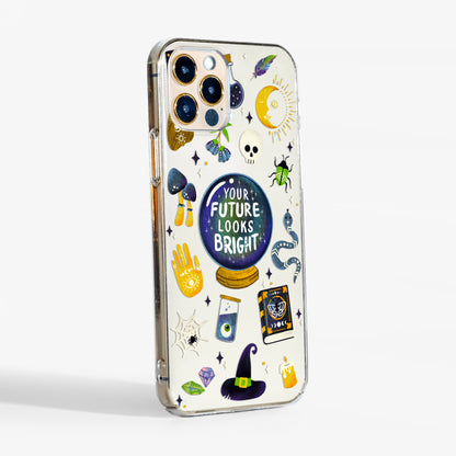 Side view showing the esoteric Halloween phone case with matte finish and clear protective edges.