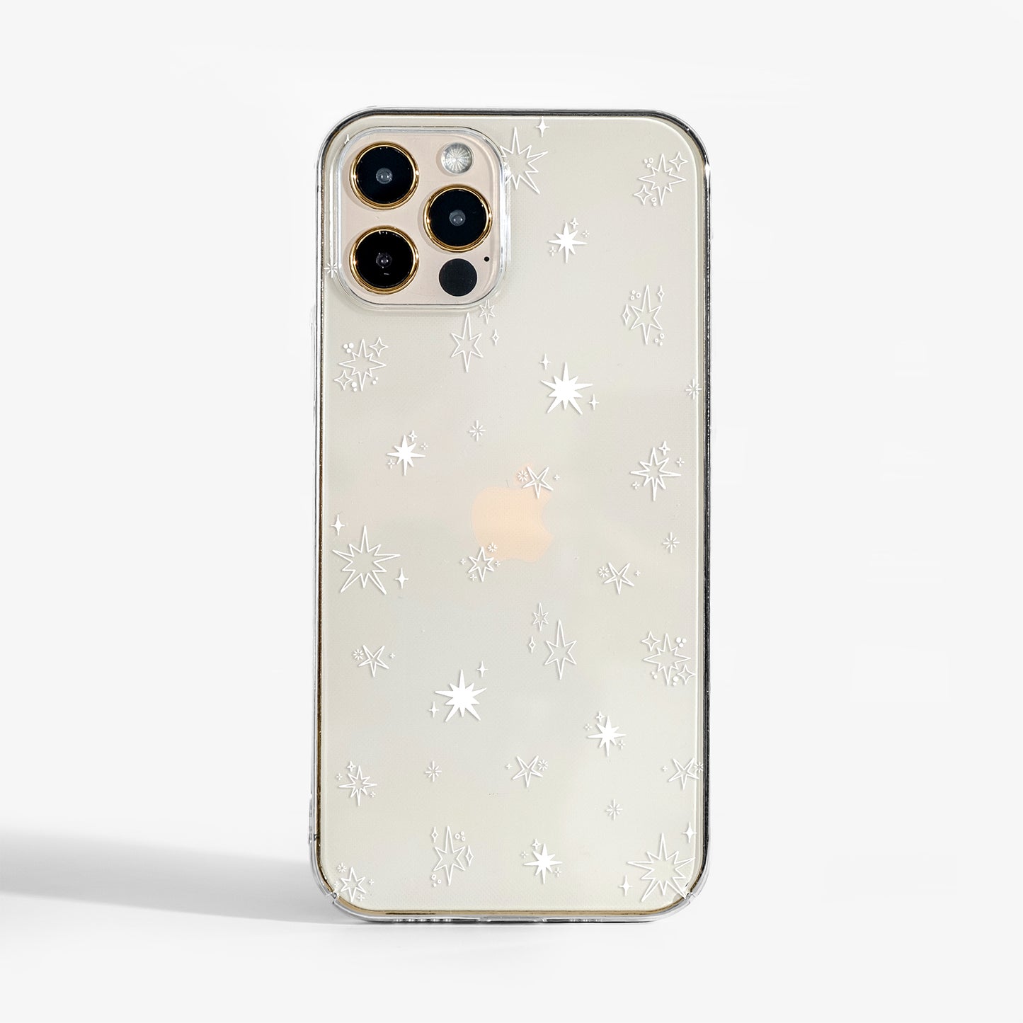 Festive Stars clear phone case featuring delicate star artwork in scratch-resistant print, shown from the front for a clean, minimal look.