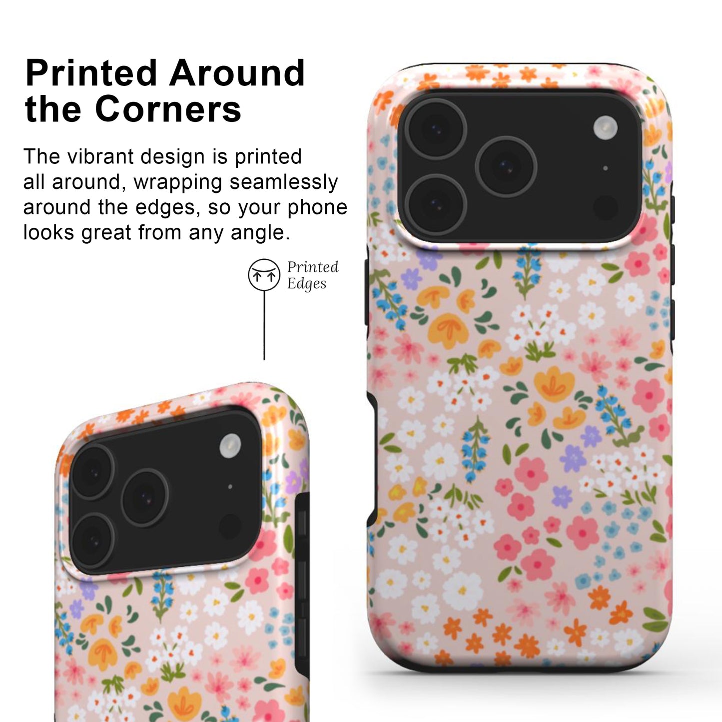 Summer Floral Tough Phone Case showing edge-to-edge print