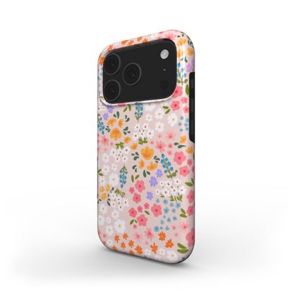 Side view of the Flowers Tough Case showing glossy wraparound edges and protective and durable fit.