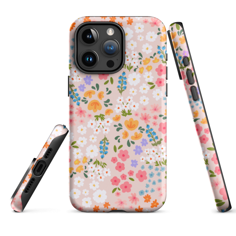 Flowers Bumper Phone Case showing glossy wraparound edges and sturdy dual-layer protection.