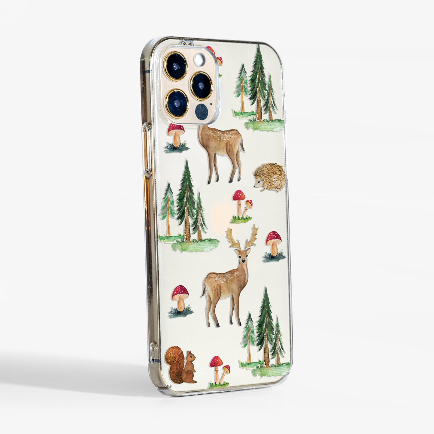 Side view of the forest deer clear phone case showing transparent sides and slim fit design.