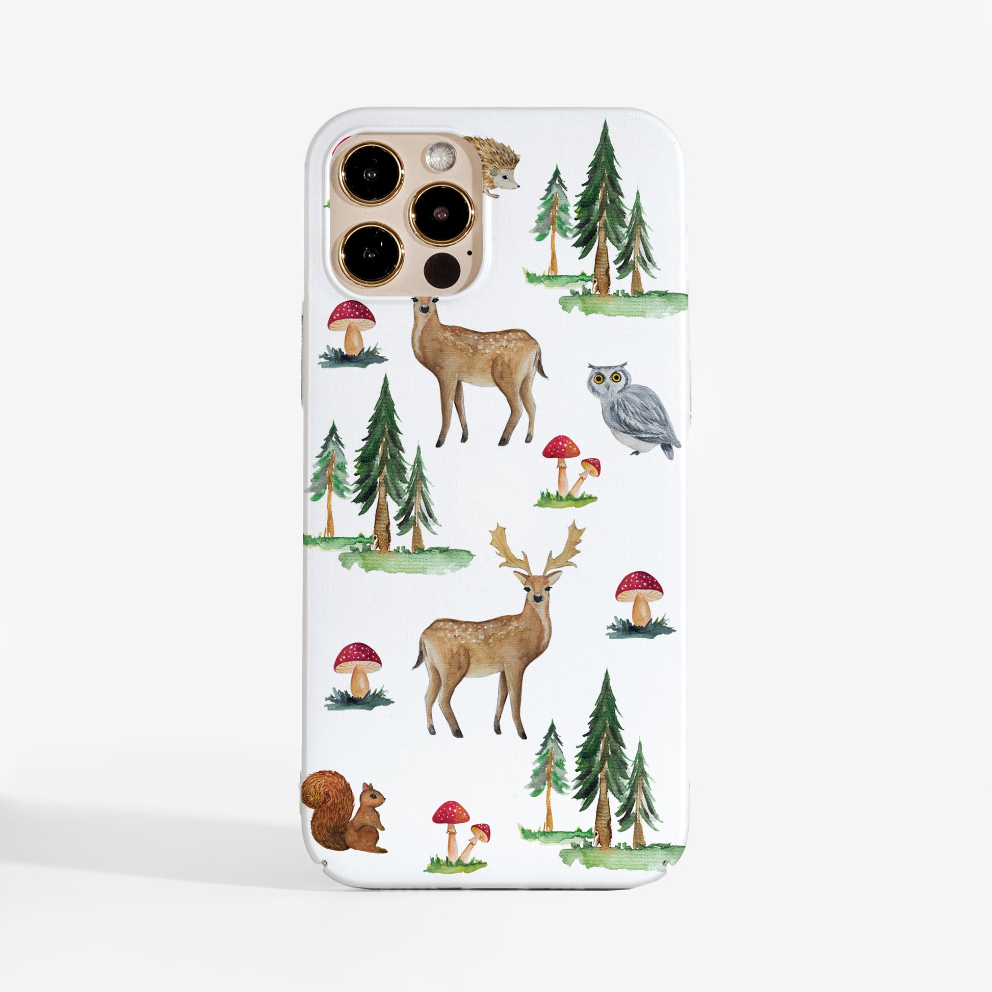 Stylish forest deer phone case featuring a watercolour woodland art print. A slim, protective phone case for iPhone, Samsung, and Google Pixel users who love nature-inspired designs.