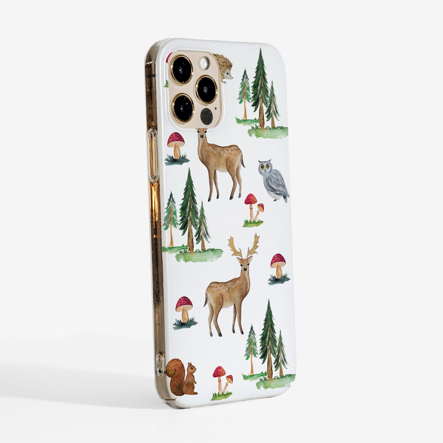 Side view of the forest deer phone case showing smooth matte finish and clear edges for a modern, durable look