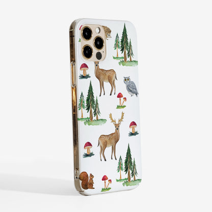 Side view of the forest deer phone case showing smooth matte finish and clear edges for a modern, durable look