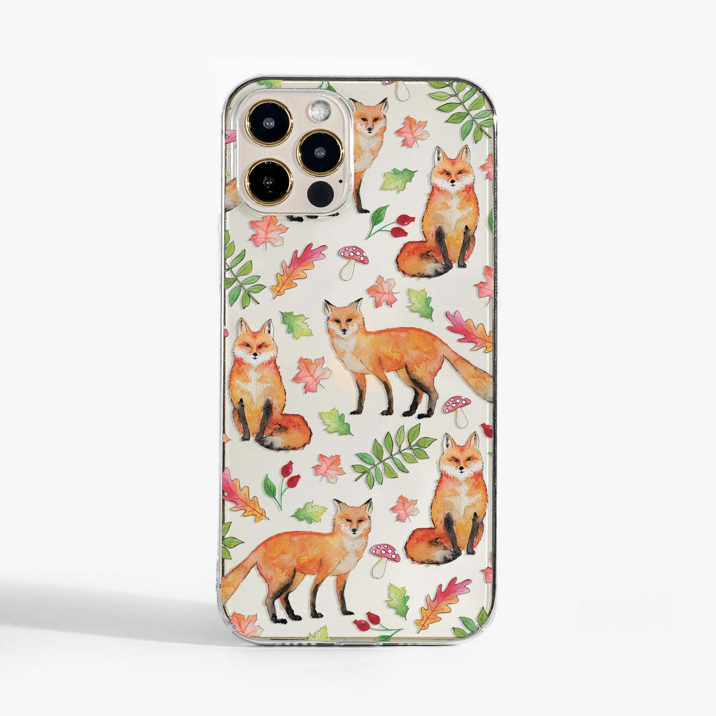 foxes clear phone case with cute woodland animal print on a transparent background. 
