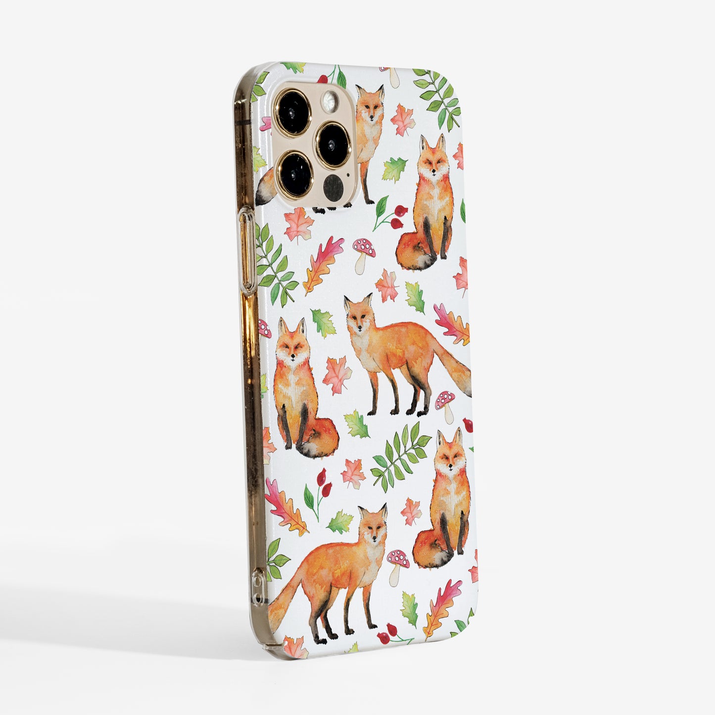 Side view showing foxes phone case with transparent sides and slim design.