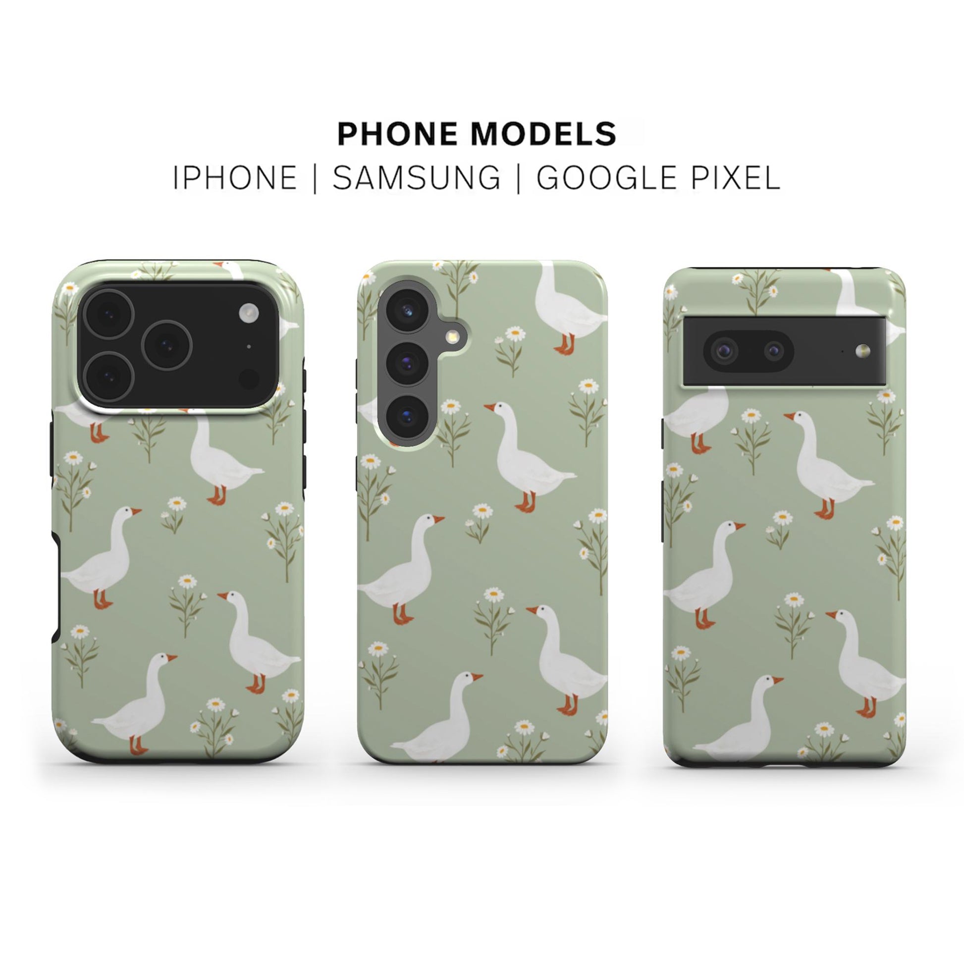 Tough phone case with goose design  available for iPhone Samsung and Google models 