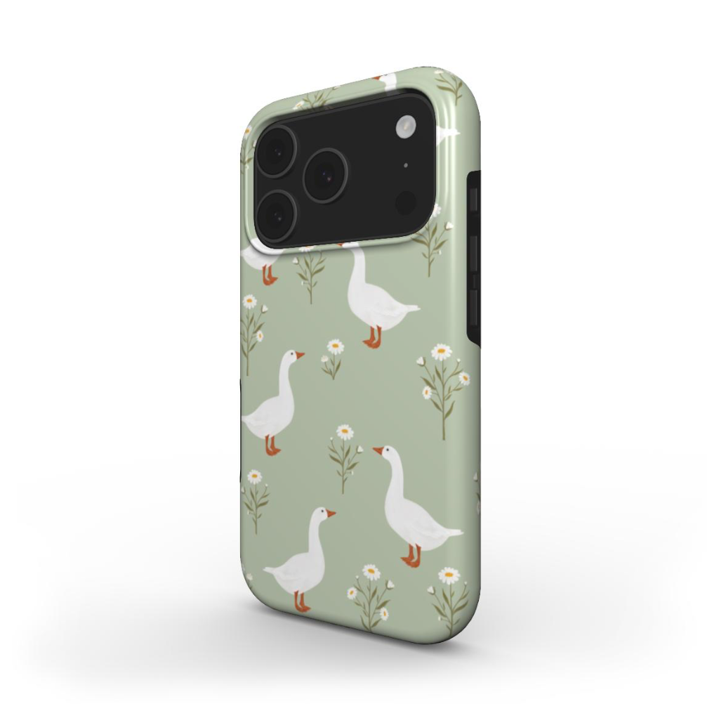 Side view of the Green Goose Tough Case showing glossy surface and wraparound protection.