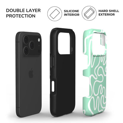 Green Abstract Line Phone Case built with dual layer protection - soft TPU interior and Hard glossy shell